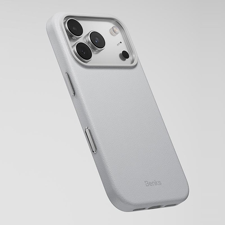 Carcasa iPhone 17 Pro, Benks, PC dur + aliaj de aluminiu, alb