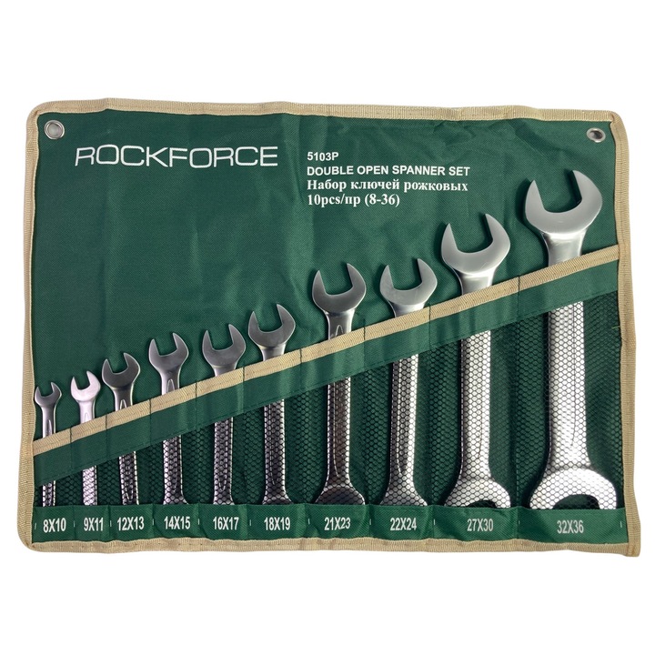 Rock Force laposkulcs készlet, 8-36 mm, 10 részes, króm-vanádium, 2,21 kg
