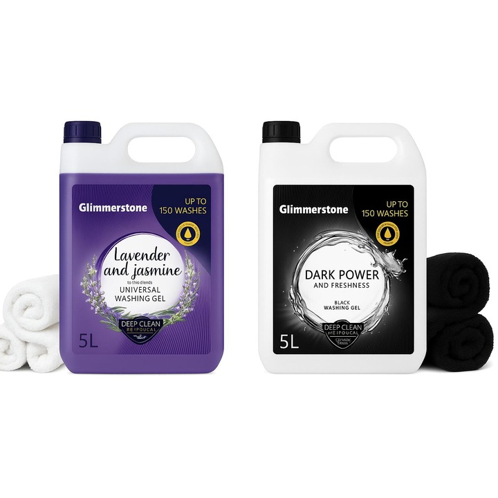 Detergent Gel Premium Glimmerstone Germania Lavanda si Iasomie 5 litri +Detergent Gel Rufe haine Negre Premium 5 litri 300 spalari