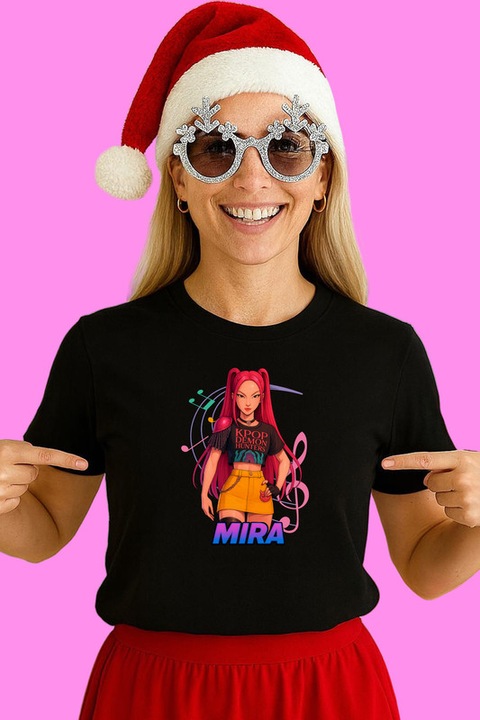 Tricou Dama Huntrix K Pop Hunters Demon Mira Outfit Galben Fashion, Negru