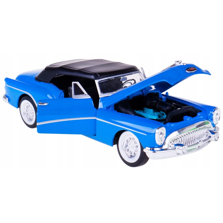 Welly 1953 Buick Skylark 970T1R60 modellautó, 1:24 méretarány, fém karosszéria műanyag elemekkel, nyitható ajtók és motorháztető, gumi kerekek, kék, 19,5 cm