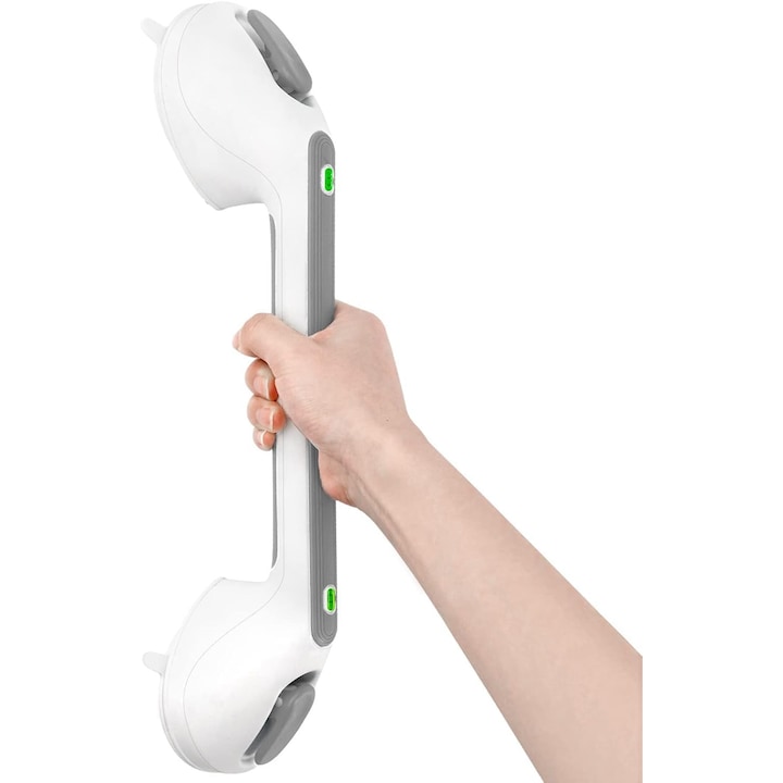 Bara de sprijin pentru baie Delpi, ventuză de aspirație, plastic rezistent, gri/alb, dimensiuni mari