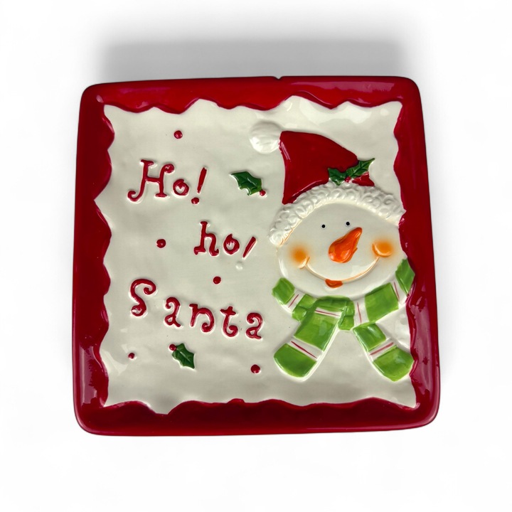 Коледна чиния „Хо-хо Дядо Коледа #2“ бяла 19/19/2