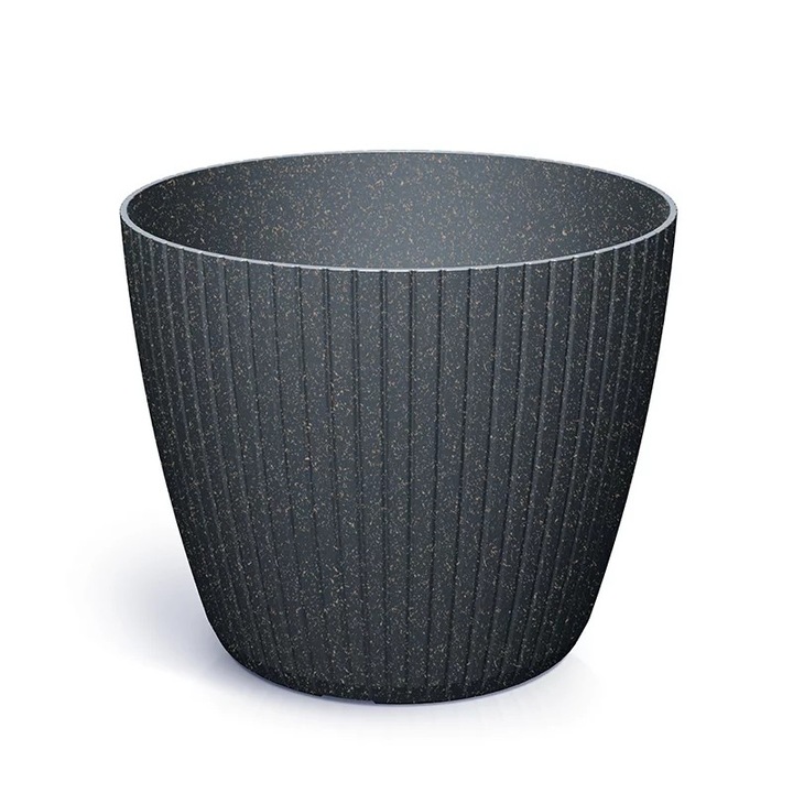 Ghiveci Lamia Round ECO Wood, Prosperplast, antracit, 12.8L, 29.5x24.6cm