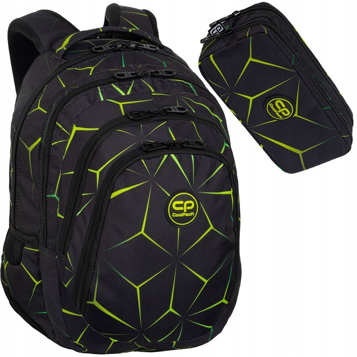 Set Rucsac CoolPack Quake 3D cu 3 Compartimente și Penar Dublu, Multicolor, 30x40x15cm