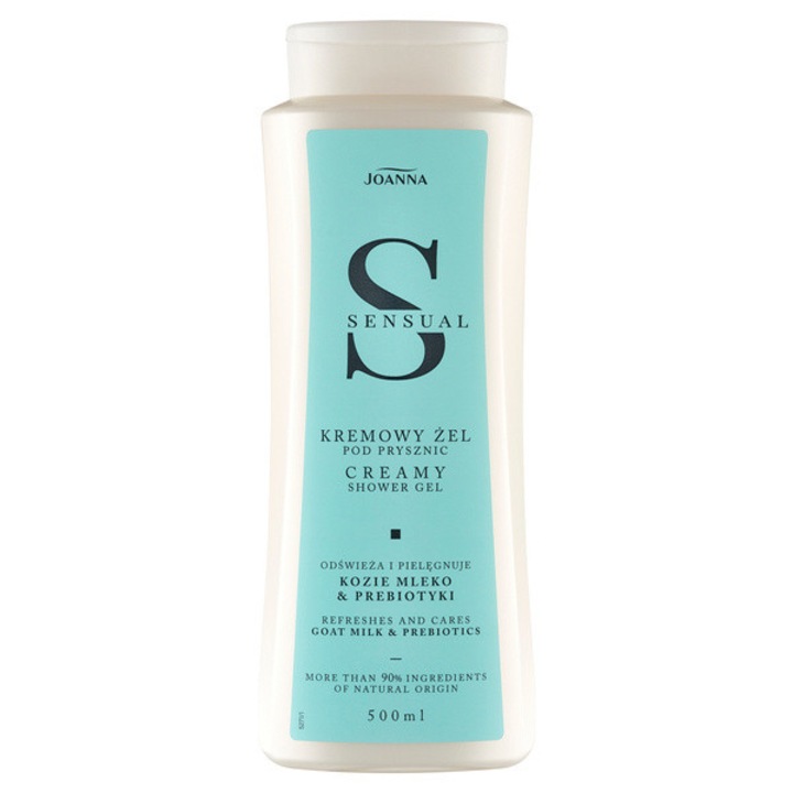 Joanna Sensual Body tusfürdő, 500ml, kecsketejjel és prebiotikumokkal, állati eredetű összetevők nélkül