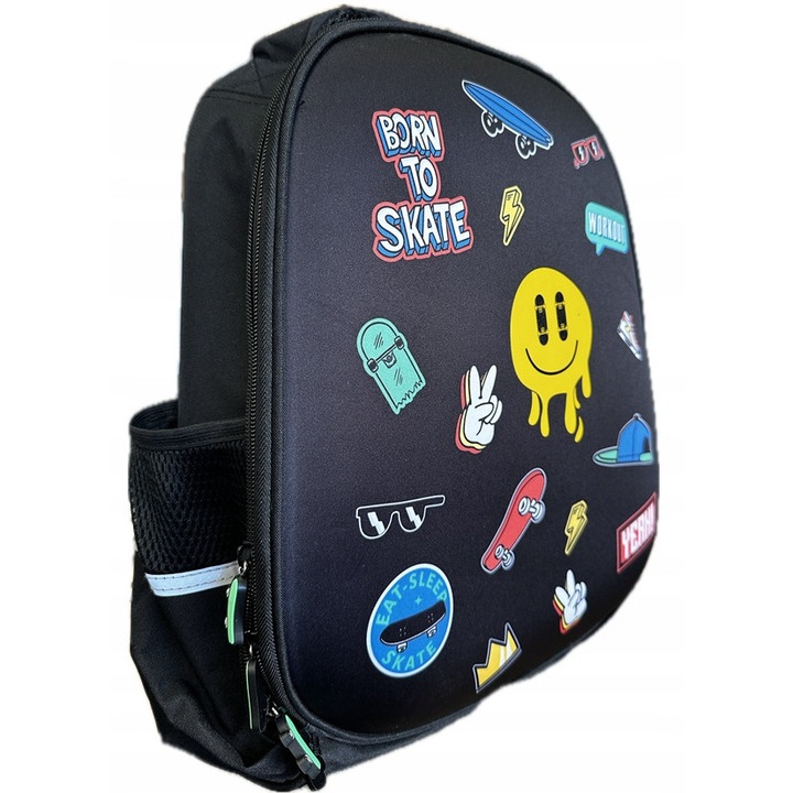 Ученическа раница PASO Born to Skate, 2 отделения, черен/многоцветен, 38x28x15см