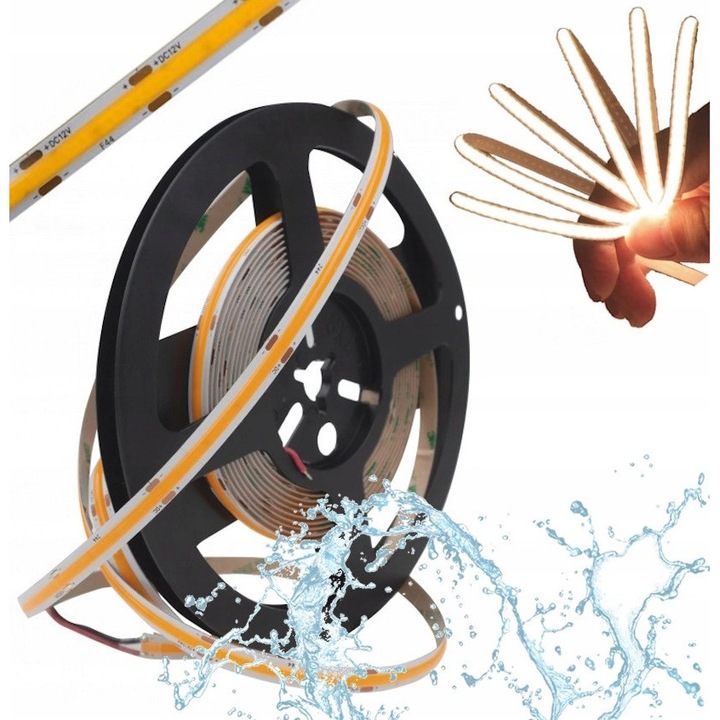 Banda LED COB 480 12V IP67 6000K Alb Rece, 12W/m, 5m