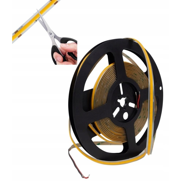 Banda LED COB 24V 9W/m Alb Cald 3000K IP20 5m Taiata