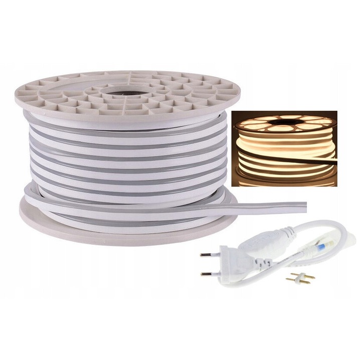 Banda LED Neon Flex IP67 230V 8x16mm 8W/m Alb Neutru 5m