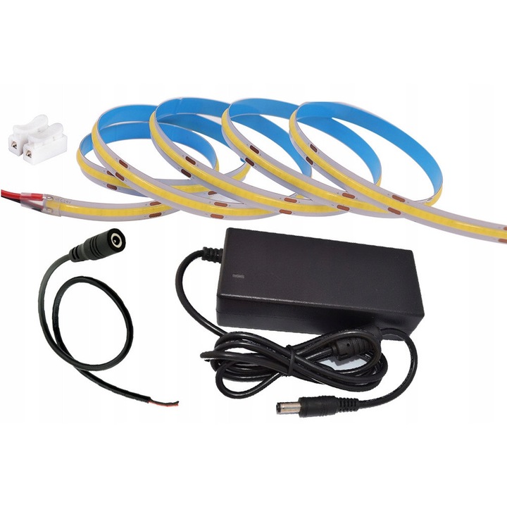 Set Banda LED COB 12V 60W 5m Neon, Alimentator DC