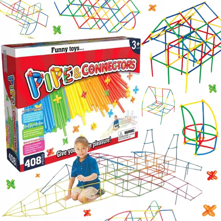Set Constructii 408 Piese - Tuburi si Conectori pentru Creativitate 3D