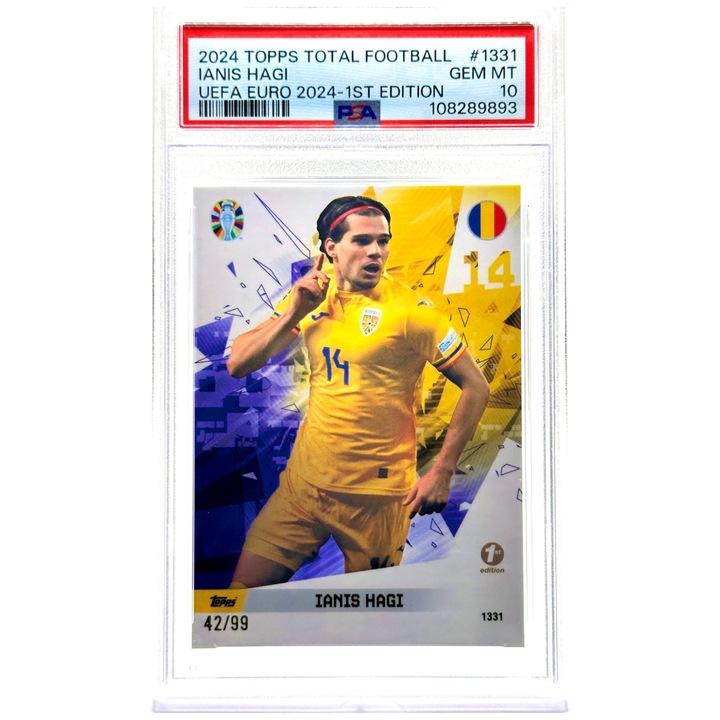 Cartonas de fotbal Topps Ianis Hagi 2024 Total Fotball Uefa Euro 2024 - 1st Edition 42/99 #1331 PSA 10 Romania