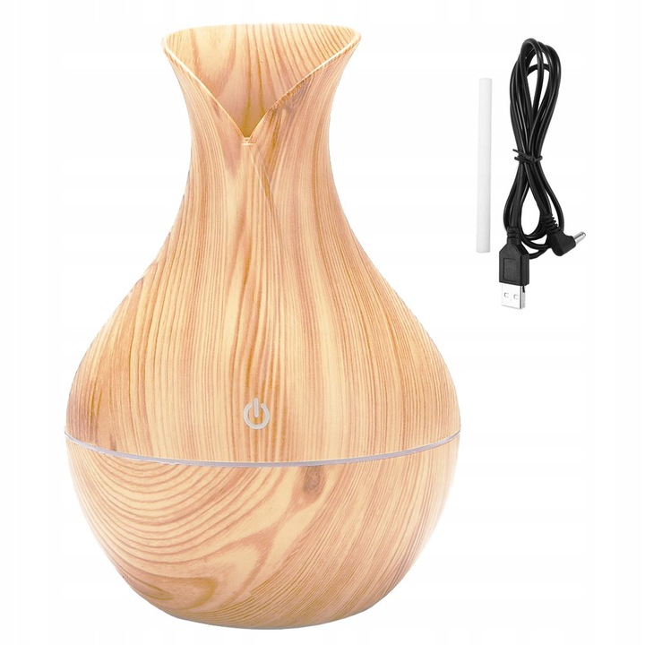 Umidificator de aer cu difuzor de aroma, aromaterapie si iluminare RGB, alimentare USB, 200 ml, oprire automata, foarte silentios, culoare maro deschis