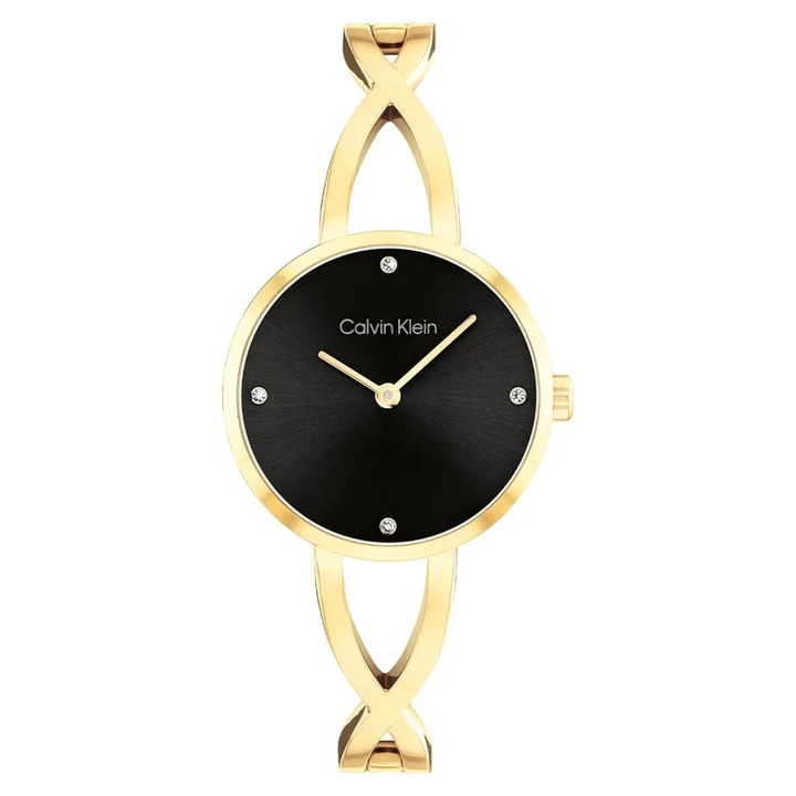 Ceas barbatesc Calvin Klein 25100059 Sculpted Embrace, negru, bratara, 28x8mm, rezistent la apa 30m, auriu
