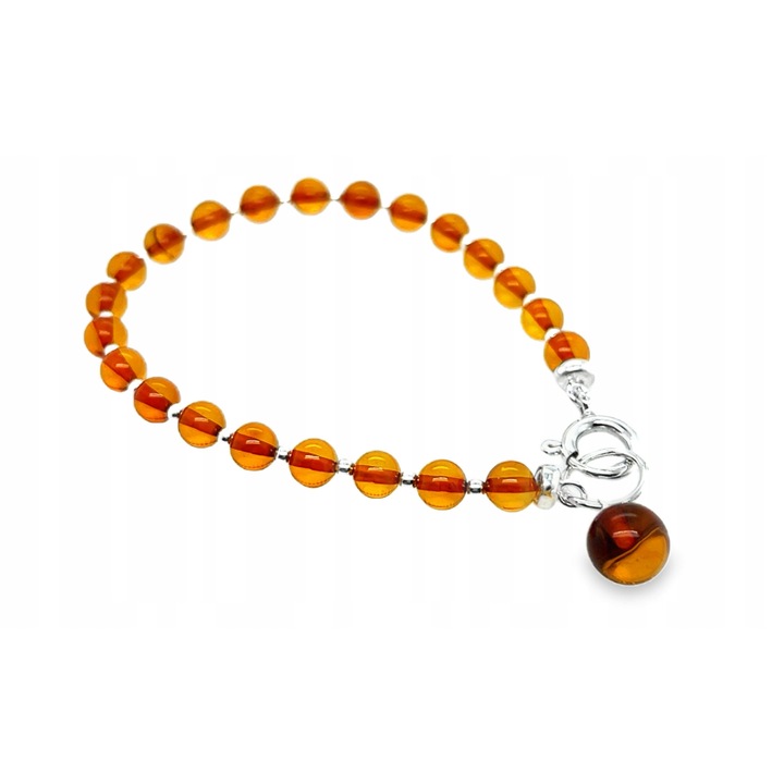 Bratara din argint cu chihlimbar baltic, 19cm, 925 argint