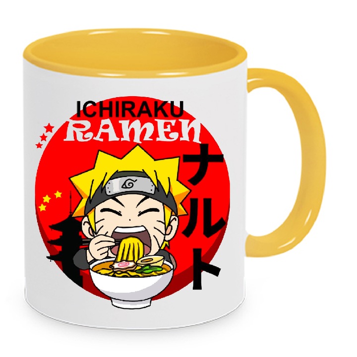 Cana ceramica Naruto no3 ramen, 330ml, alb-galben