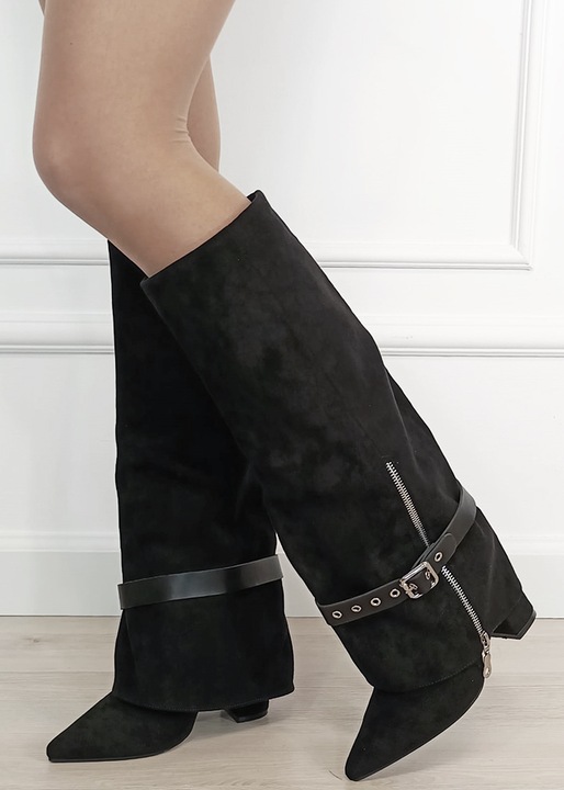 Елегантни черни ботуши с удобен ток 2502A-1 19 18930, Черен