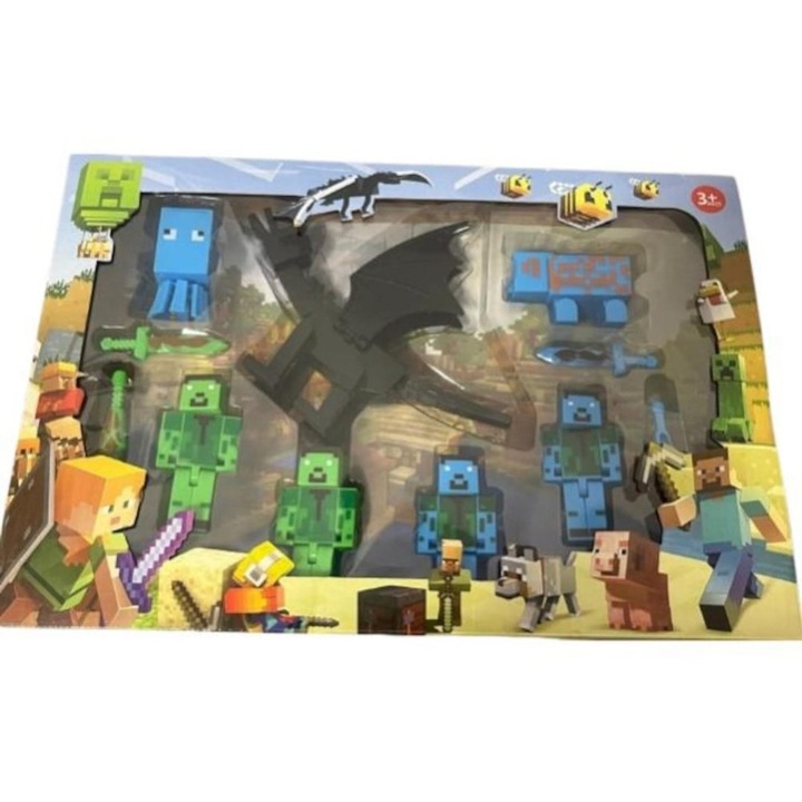 Комплект от 8 фигурки и аксесоари тип Minecraft, многоцветни, 10 см, 6 години+
