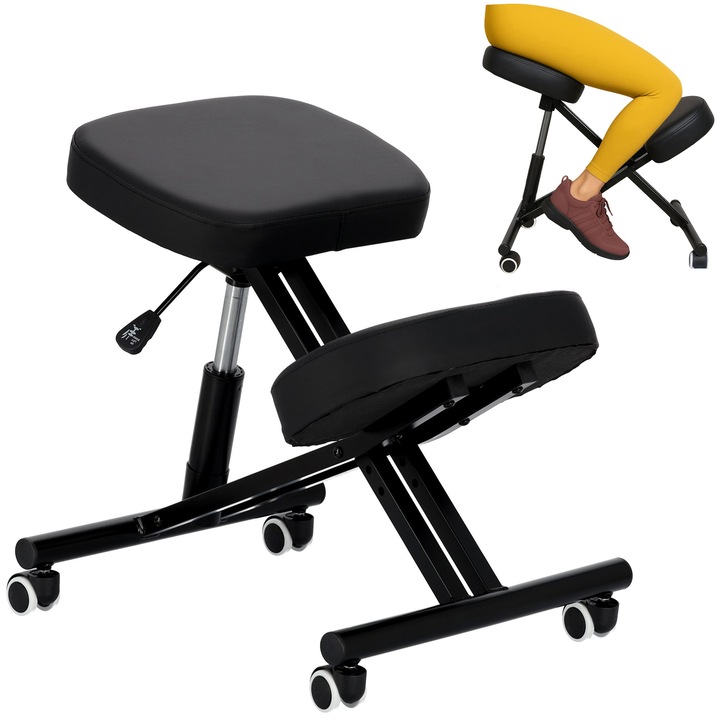 Calissimo, Scaun genuflexiune ergonomic negru pentru birou, cabinet cosmetic, SPA, salon, 1-KL-00201