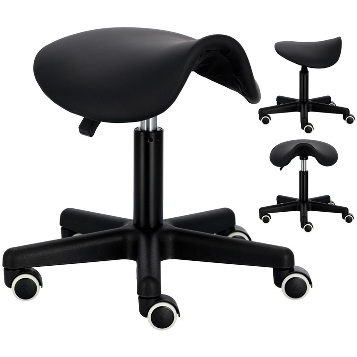 Calissimo, Taburet cosmetic hoker de frizer taburet scaun rotativ rotund reglabil negru, 1-KL-00401