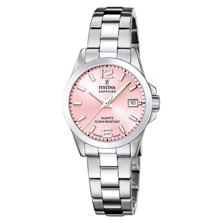 Ceas dama Festina F20049/3, bratara metalica, cadran roz, 29mm, rezistent la apa 100m