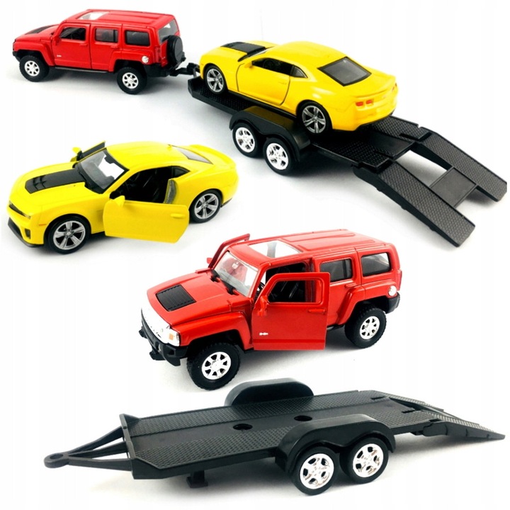 Welly Játékkészlet: Hummer H3, Camaro ZL1, Lawetă, 1:34, Fém, Gumiabroncsok