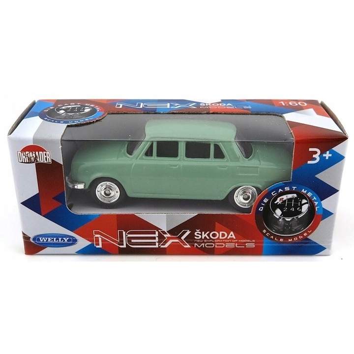 Welly Skoda 100 gyűjtői autómodell, 1:60 méretarány, zöld, 7cm