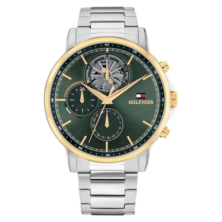 Ceas barbatesc Tommy Hilfiger 1710735, bratara din inox, verde, 12mm, rezistent la apa 50m