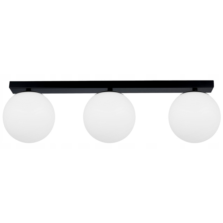 Висяща лампа Loft с 3 бели стъклени глобуса, черна основа, E27