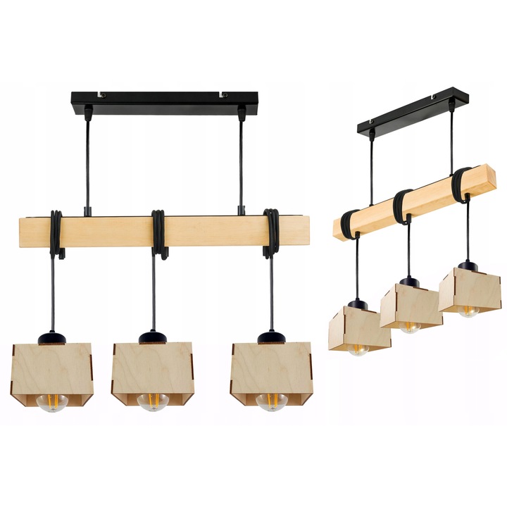 Lampa Suspendata LOFT Lemn Solid 3xE27 - Style Modern