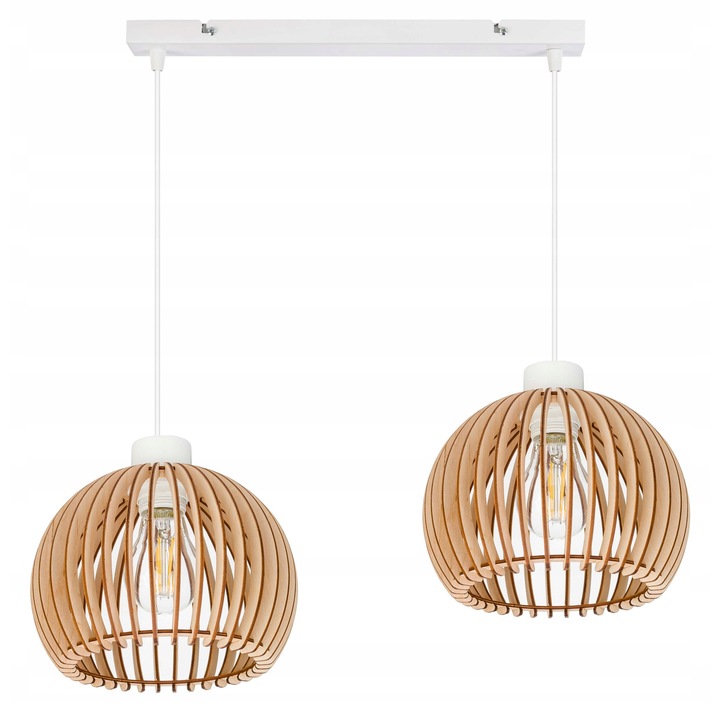 Lampa Suspendata Loft, 2xE27, Abajur Sferic 36cm, Lemn