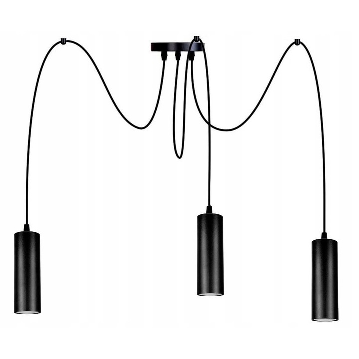 Висяща лампа тип паяк TUBA, 3x GU10, 150см, матово черна