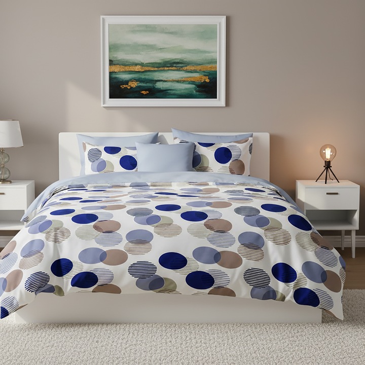 Lenjerie de pat Ralex ELVO, set 4 piese, 50% bumbac, 50% poliester, multicolor, 230x250cm, 200x230cm, 50x70cm