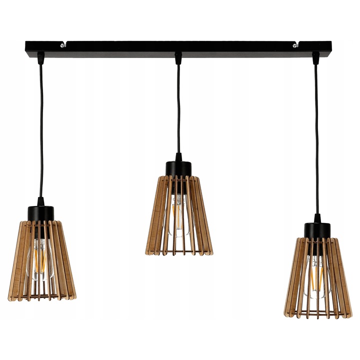 Lampa Suspendata LOFT Lemn 3xE27 - Design Modern