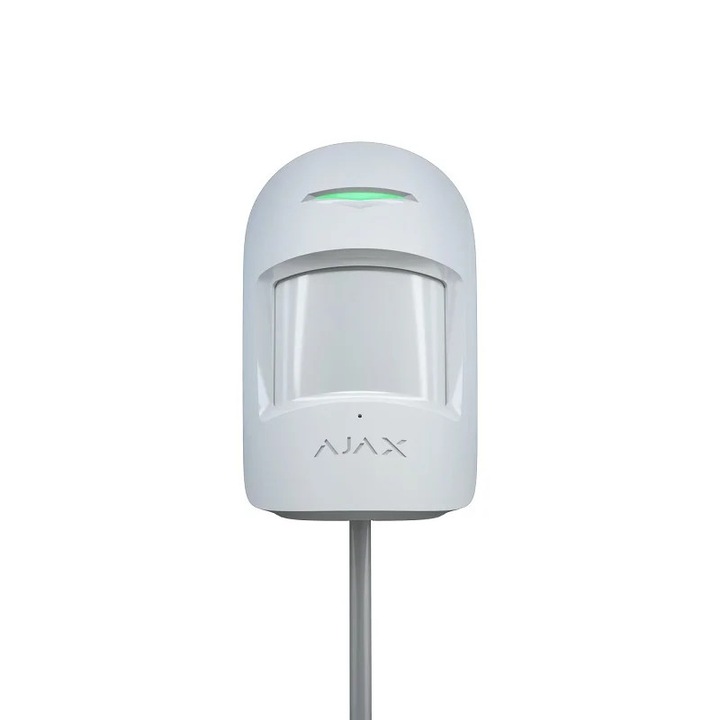 Detector cu fir Ajax CombiProtect, PIR și Geam Spart, Alb