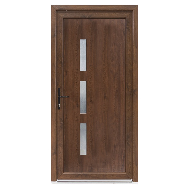 Usa exterior PVC ILEANA, 980x2000 mm, deschidere stanga, alb interior-nuc exterior