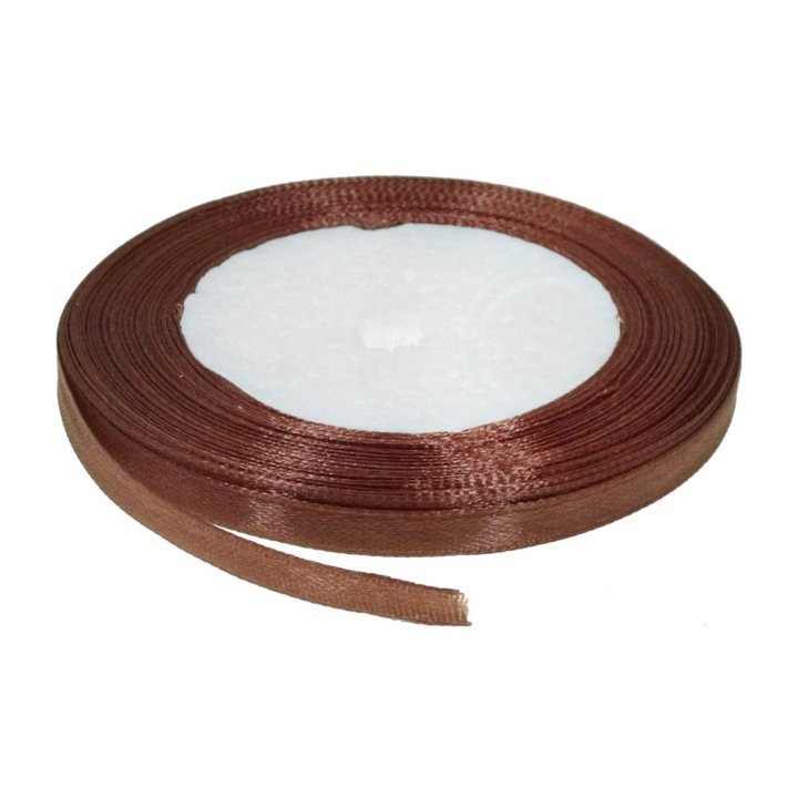 Bandă satin, 6mm, 230 yarzi, maro