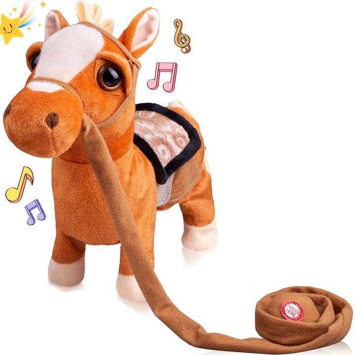 PonyWalk Melody Friend, Интерактивно Плюшено Конче за Деца, Функция за Ходене, Песни и Танци, Реалистично Движение на Опашката, Мек Материал, Образователна Играчка, Идеална за Момчета и Момичета на Възраст 3+. Кафяв