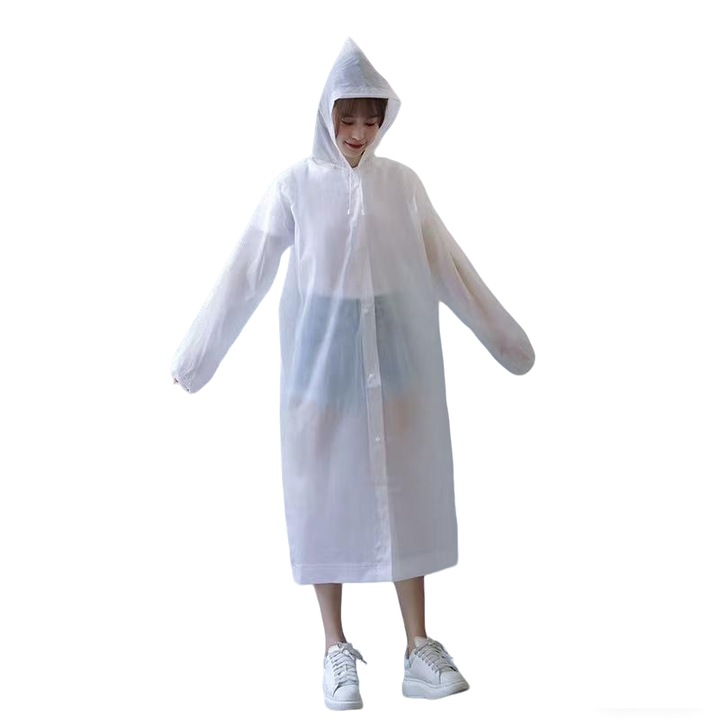 Pelerina ploaie EVA, Unisex, Pliabila, 150cm, rezistenta la apa, alb