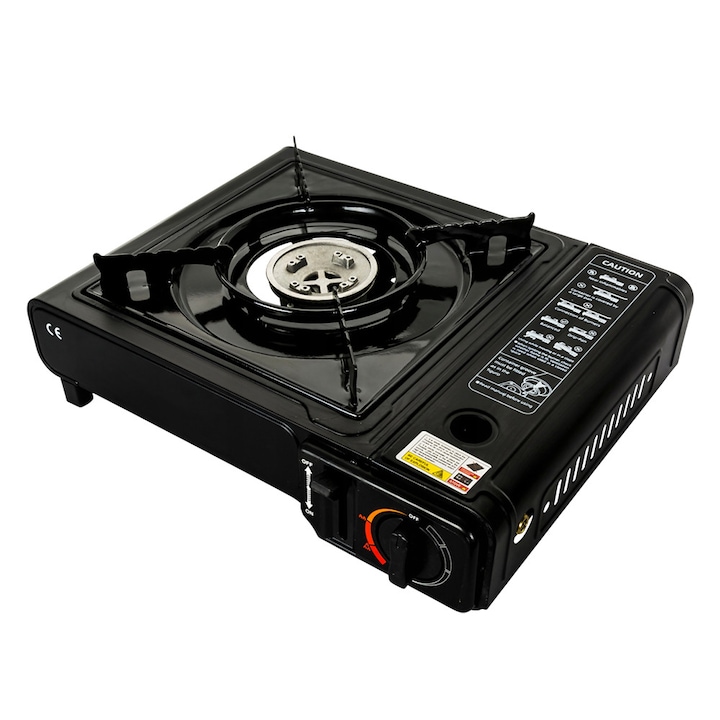 Aragaz pe Gaz 2500W, pentru Camping, Gradina, Portabil, Incalzire Rapida, la Cartus / Butelie, Negru