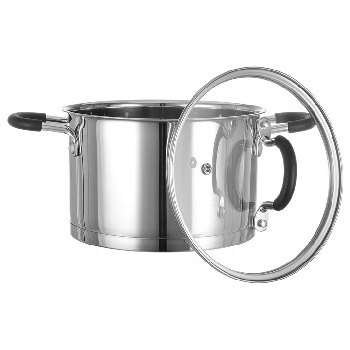 Солидна тенджера от неръждаема стомана с капак, 3.0L, съвместима с индукция