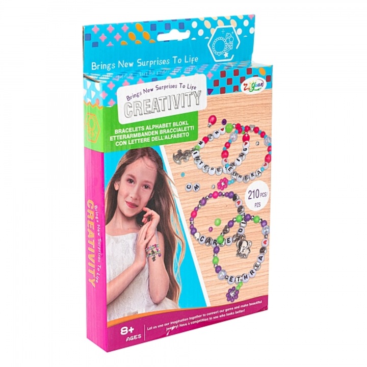 Set creativ bratari cu margele si litere, Creativity, 210 bucati, multicolor, 20x15x2.6cm