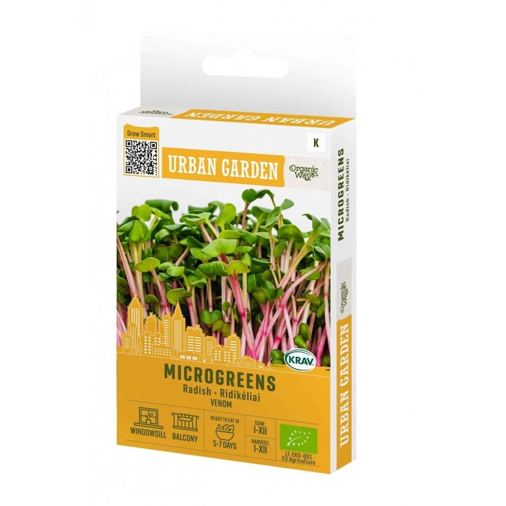 Microplante Microgreens Ridichi Venom, Urban Garden, seminte organice, cutie, 50 grame