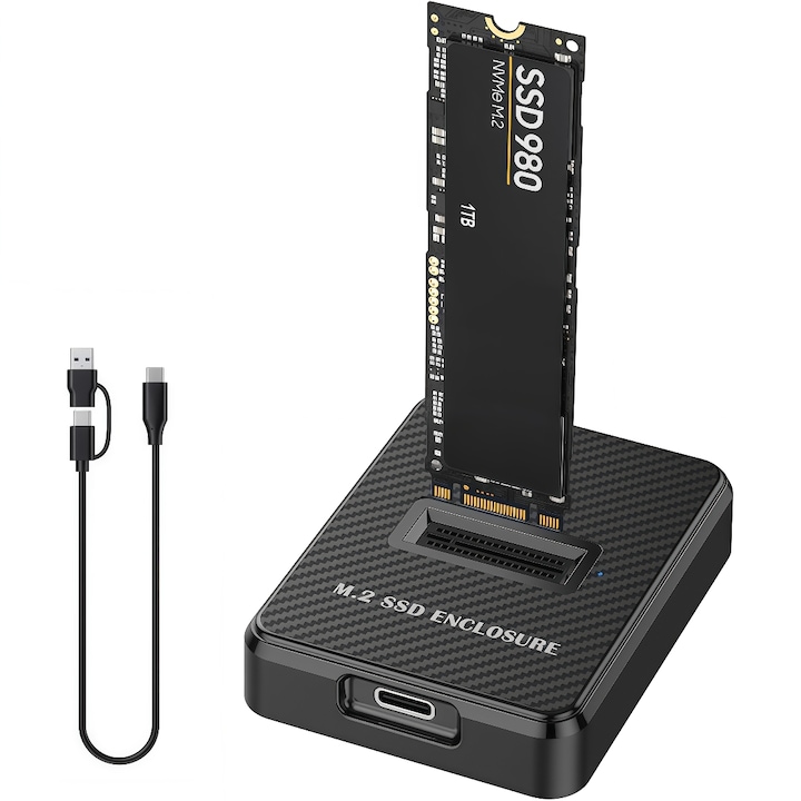 Adaptor M.2 NVMe si SATA SSD, XONGSOR®, pentru citire/scriere, interfata USB 3.1, carcasa portabila, compatibila cu SSD-uri M.2 (M Key, B+M Key) NVMe si SATA NGFF, dimensiuni potrivite pentru factorii de forma 2280, 2260, 2242 si 2230, Negru