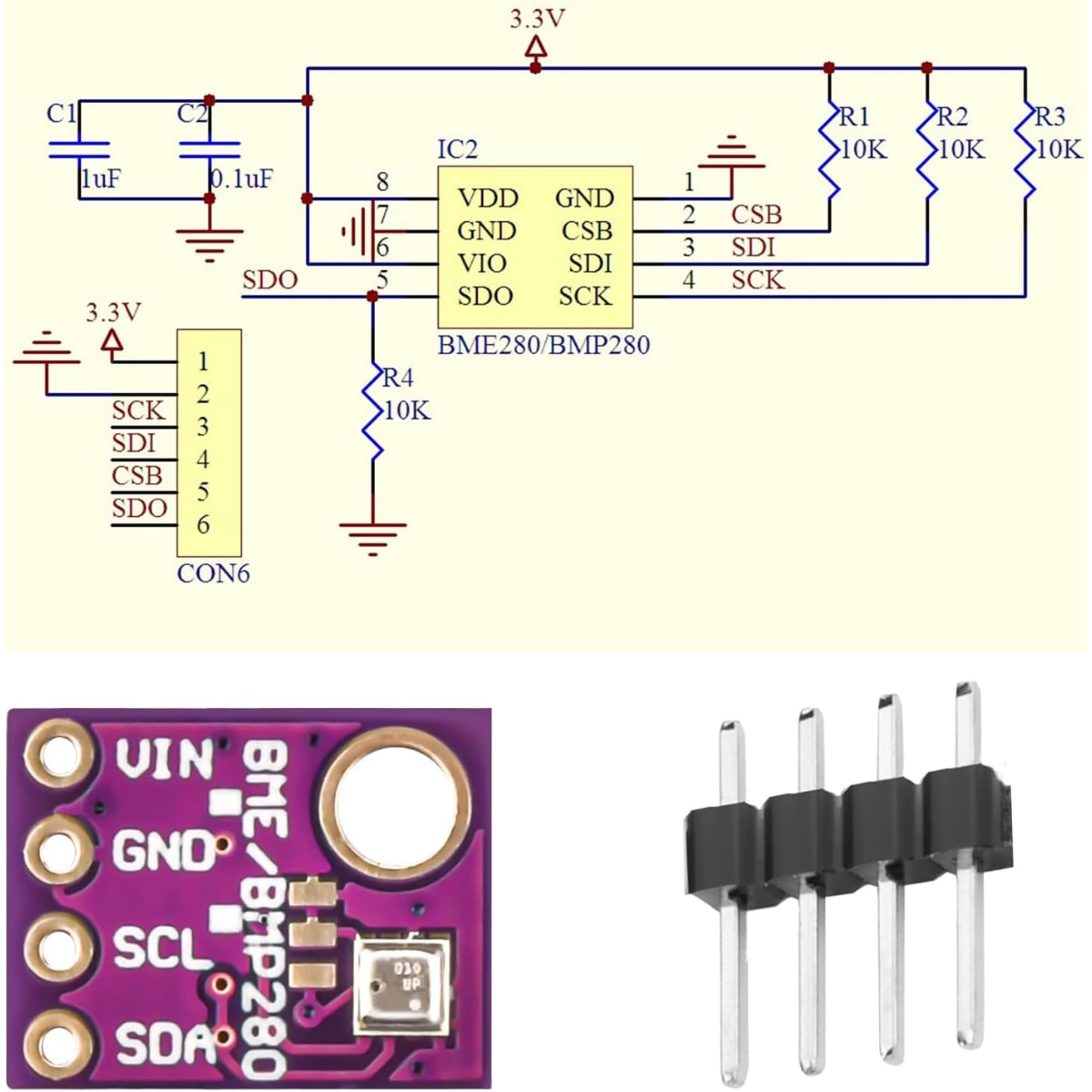 2x BME280 Sensor Modul – Temperatur, Luftfeuchtigkeit, Luftdruck, I2C/SPI, 5V, Für Arduino & Raspberry Pi