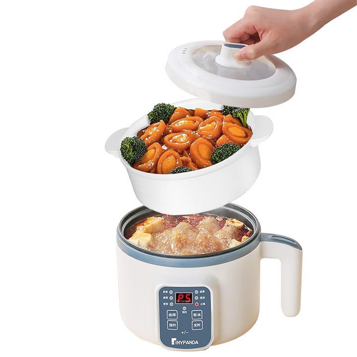 Multicooker Electric Portabil IDAMAKON Cos Pentru Gatit la Abur Inclus 6 Moduri de Gatire 600W 1.7L cu Timer si Functie de Oprire Automata Sigura Non-stick Design Compact Alb