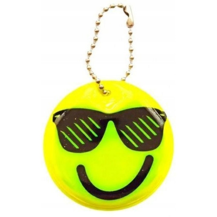 Breloc reflectorizant Motokey, pandantiv fată zâmbitoare, galben, cu lanț de montare inclus