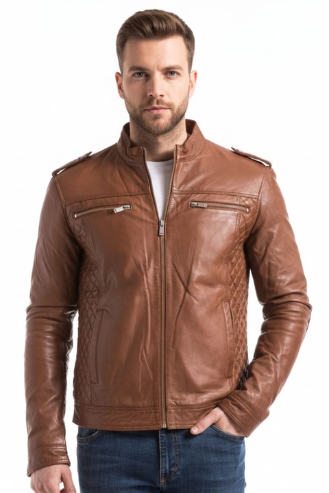 Geaca barbati, Blue Wellford, piele, maro, pentru barbati, M INTL