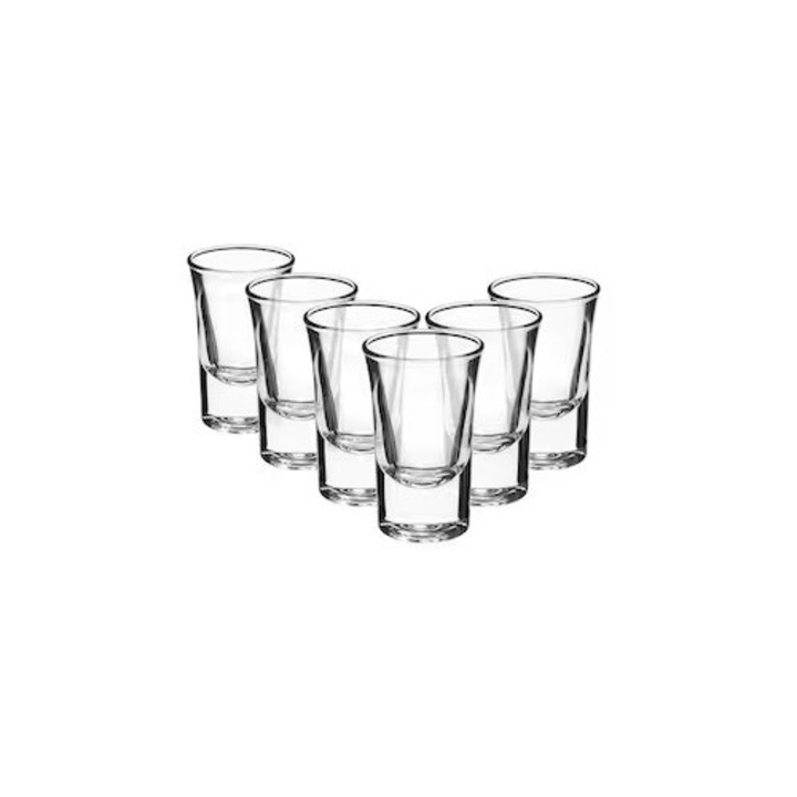 Set 6 Pahare Shot Cheerio 34 ml, design compact, sticlă transparentă